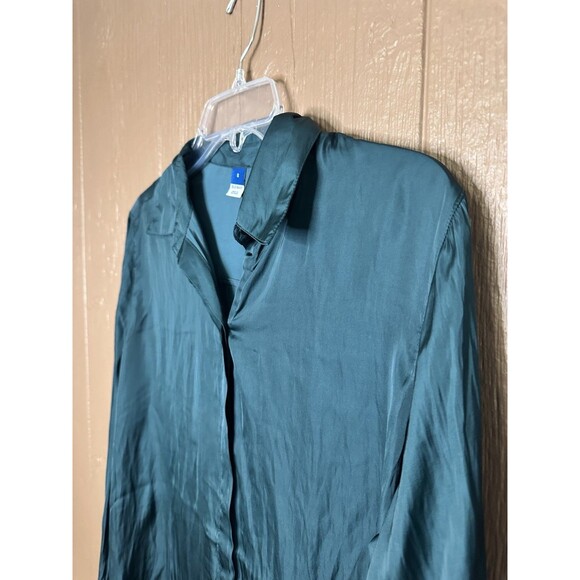 NWT Old Navy Womens Loose Satin Button-Down Shirt Dark Green Size Small‎ Office - Picture 2 of 6